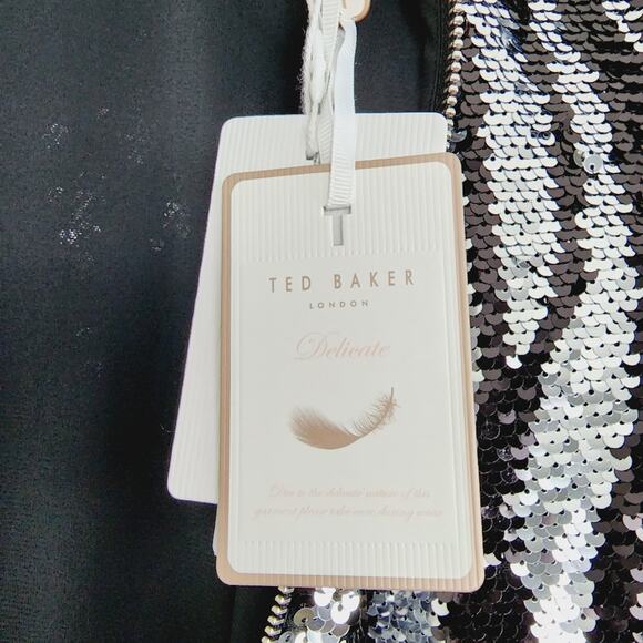 NWT Ted Baker Louu Silver Black Sequin Zebra Mini Dress Cocktail XS - Picture 13 of 16